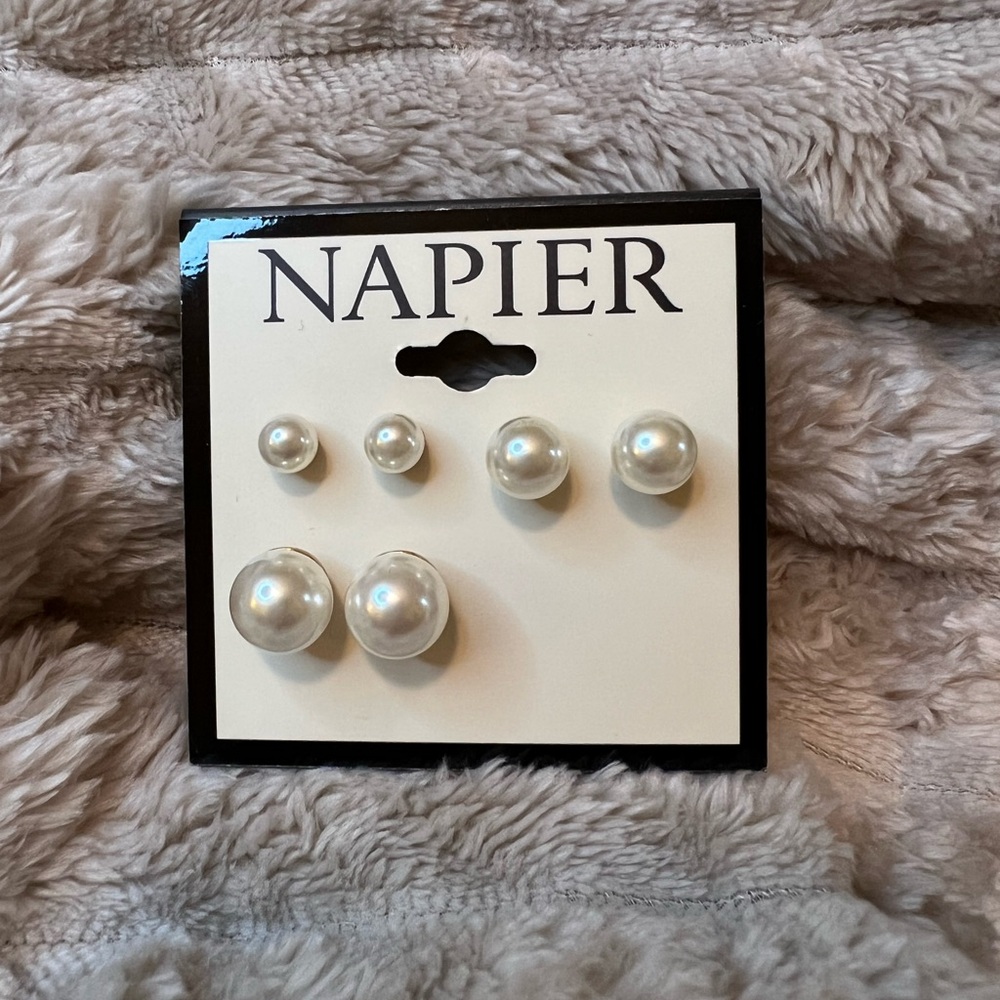 Napier Pearl Stud Earrings 3 Pairs NWT - Picture 2 of 3
